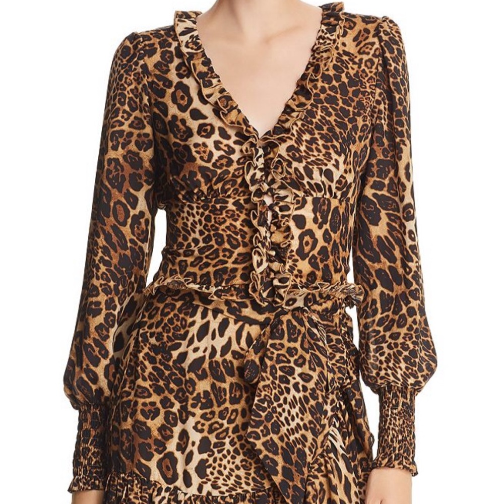 Aqua ruffled leopard cropped shirt